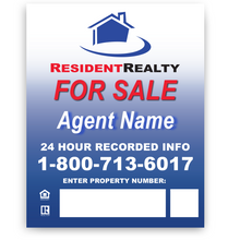 Resident Realty 24 Hour Panel [For H-Frame or Arm Post] | 040 Aluminum w/ Vinyl Laminate Overlay | Choose Size and Design | 24" x 24" or 24" x 30"