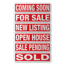 Real Estate Sign Riders | 24"W x 6"H | 6 Pack of Common Messages | Choose Aluminum or Corrugated Plastic